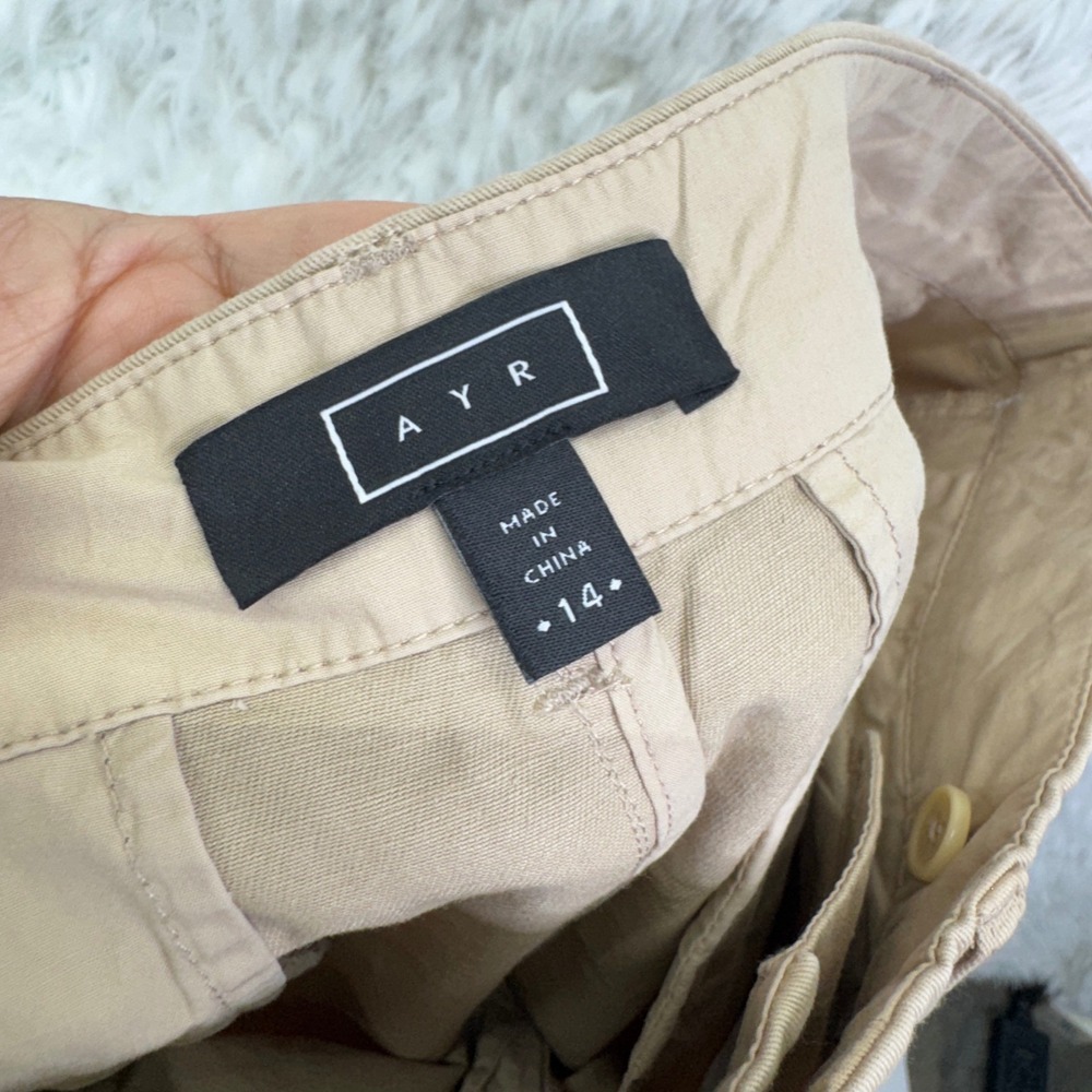 AYR Pleated Cotton Trousers size 14 Tan Khaki Minimalist Quiet Luxury Chinos - Picture 3 of 8